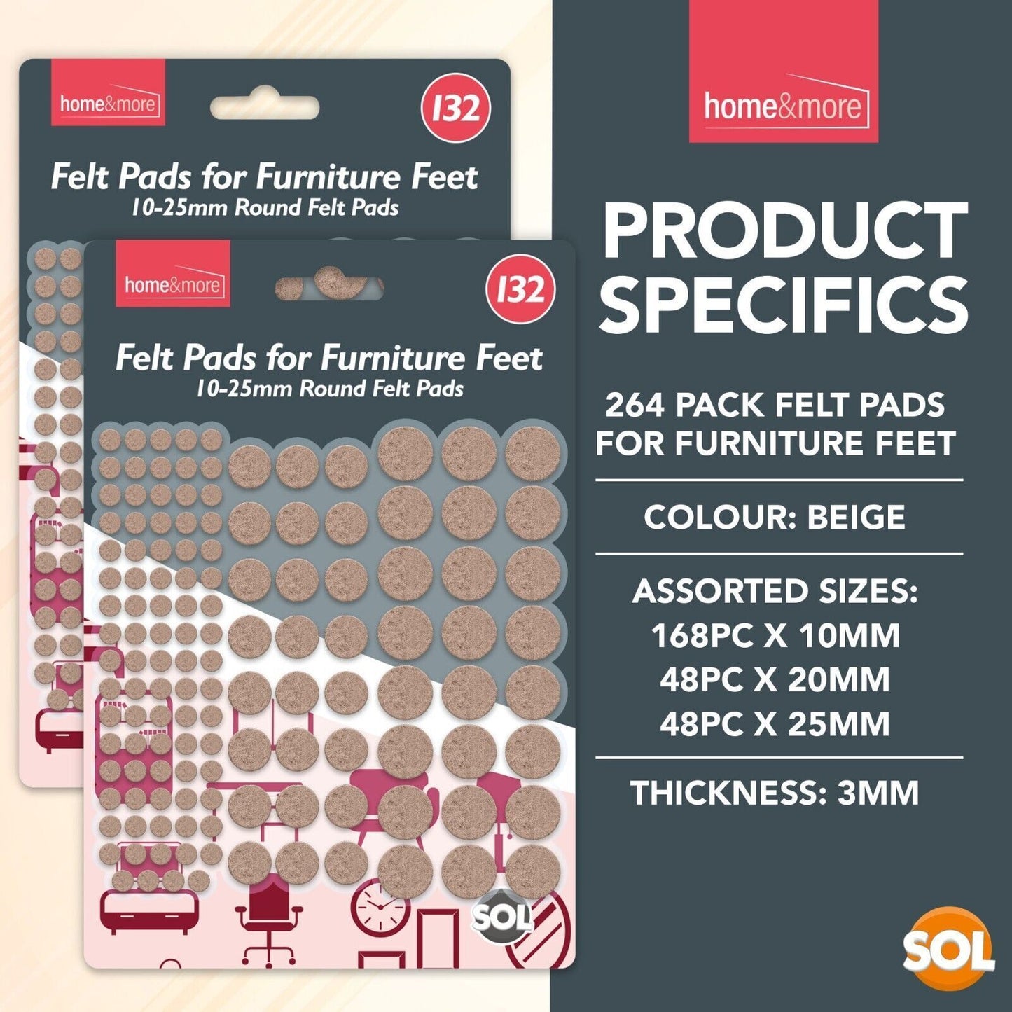 264 Felt Pads Self Adhesive Sticky Furniture Floor Chair Legs Scratch Protectors