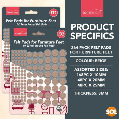 264 Felt Pads Self Adhesive Sticky Furniture Floor Chair Legs Scratch Protectors