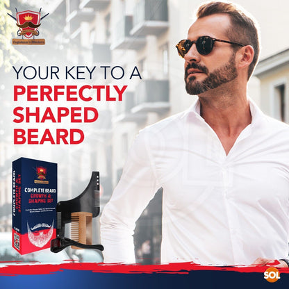 Beard Growth Kit for Men | Derma Roller Shaping Shaper Tool Grooming Wood Comb