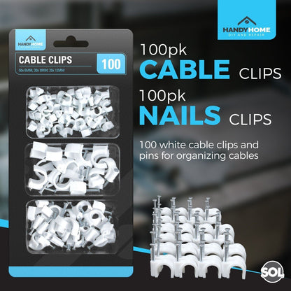 100-300 Cable Clips 6mm 9mm 12mm Round White Plastic Electric Wire Set Wall