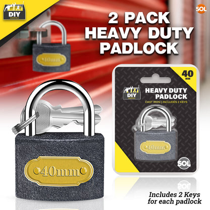 2pk Padlock 40mm Heavy Duty Iron Outdoor Shed Safety Security Shackle Lock 4 Key