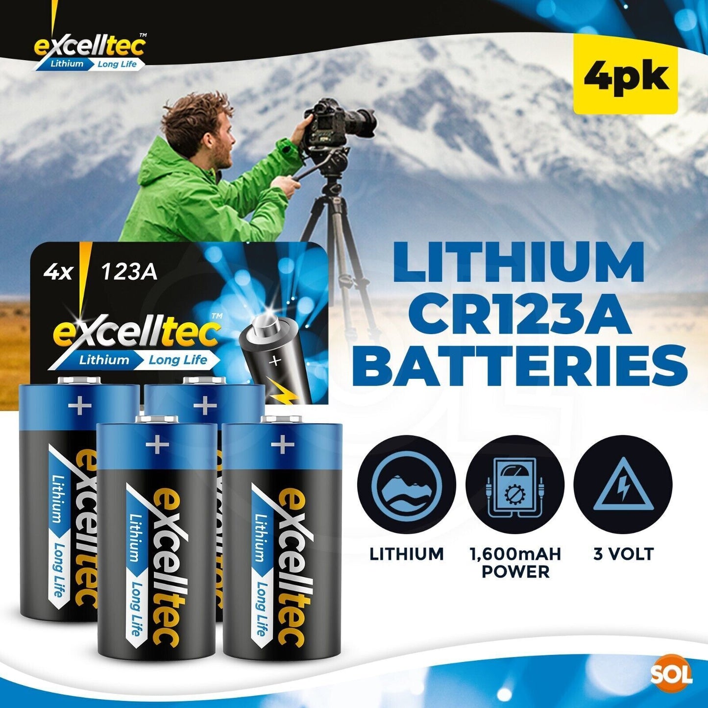 4-20 Pack CR123A 3V Lithium Battery CR123 DL123A 123A 1500mAh Camera Batteries