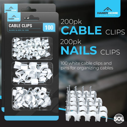 100-300 Cable Clips 6mm 9mm 12mm Round White Plastic Electric Wire Set Wall