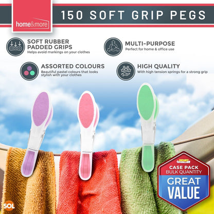 150 Pack Soft Grip Clothes Pegs Strong Plastic Laundry Rubber Clips Washing Line
