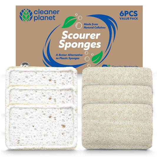 6PK Loofah Sponge Pads Natural Eco Cellulose Scourers Luffa Washing Up Durable