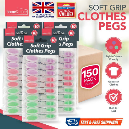 150 Pack Soft Grip Clothes Pegs Strong Plastic Laundry Rubber Clips Washing Line