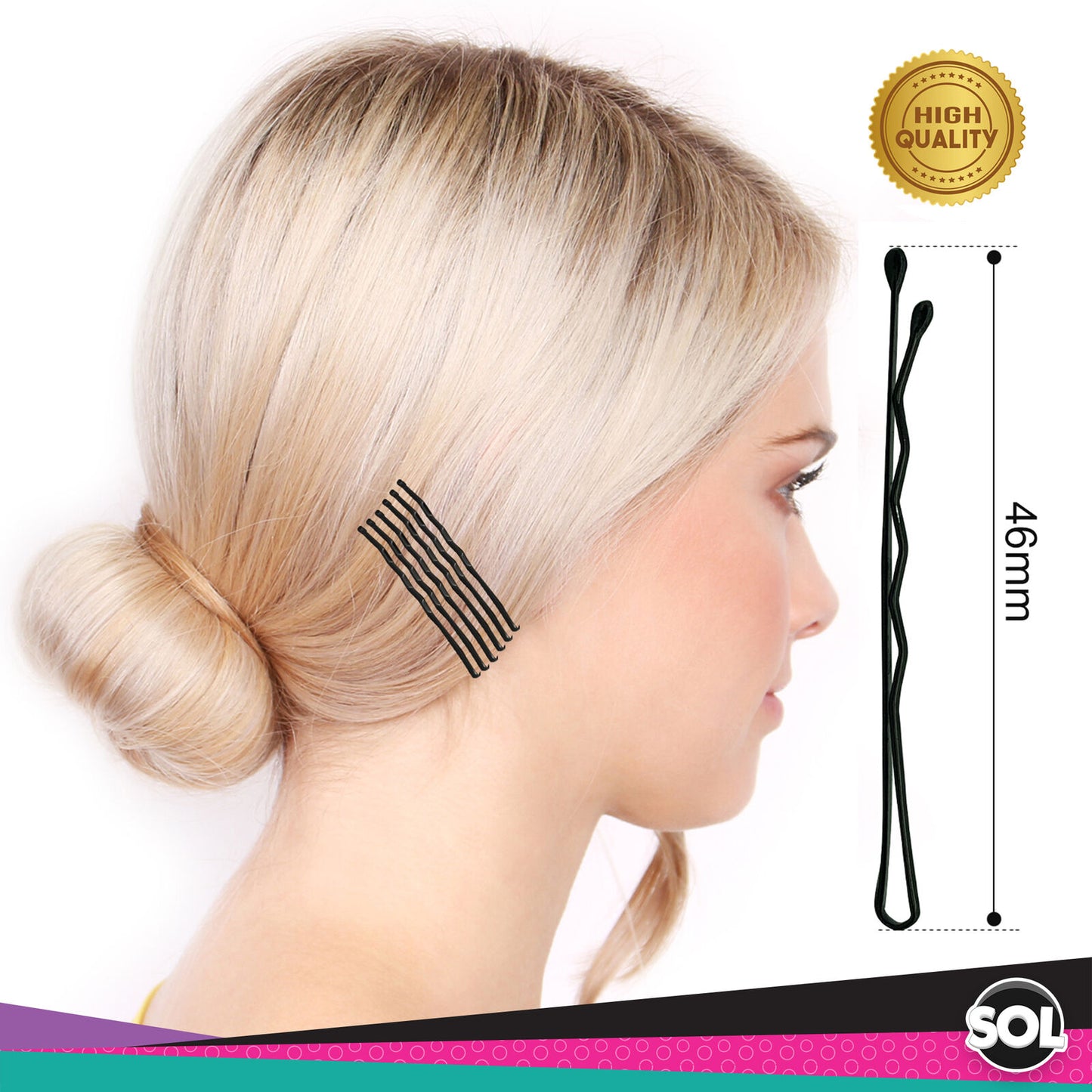 Hair Grips Black Bobby Pins 4.6cm | Waved Styling Clips | 400 Pack