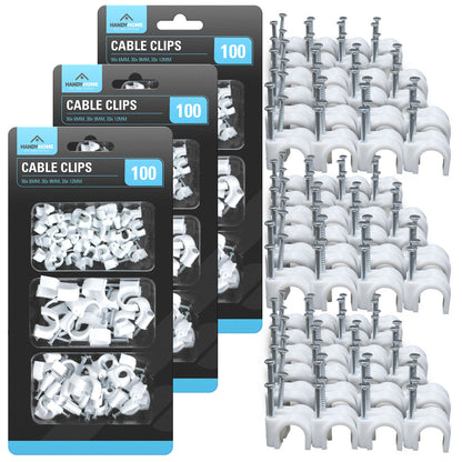 100-300 Cable Clips 6mm 9mm 12mm Round White Plastic Electric Wire Set Wall