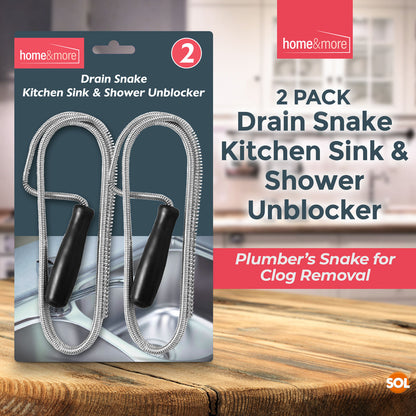 2pk Flexible Drain Unblocking Rods 1M Long Sink Unblocker Cleaner Snake Tool