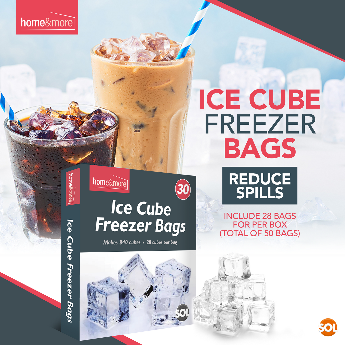 Ice Cube Freezer Bags | 840 Disposable Cubes Clear Maker Bags | 30 Pack