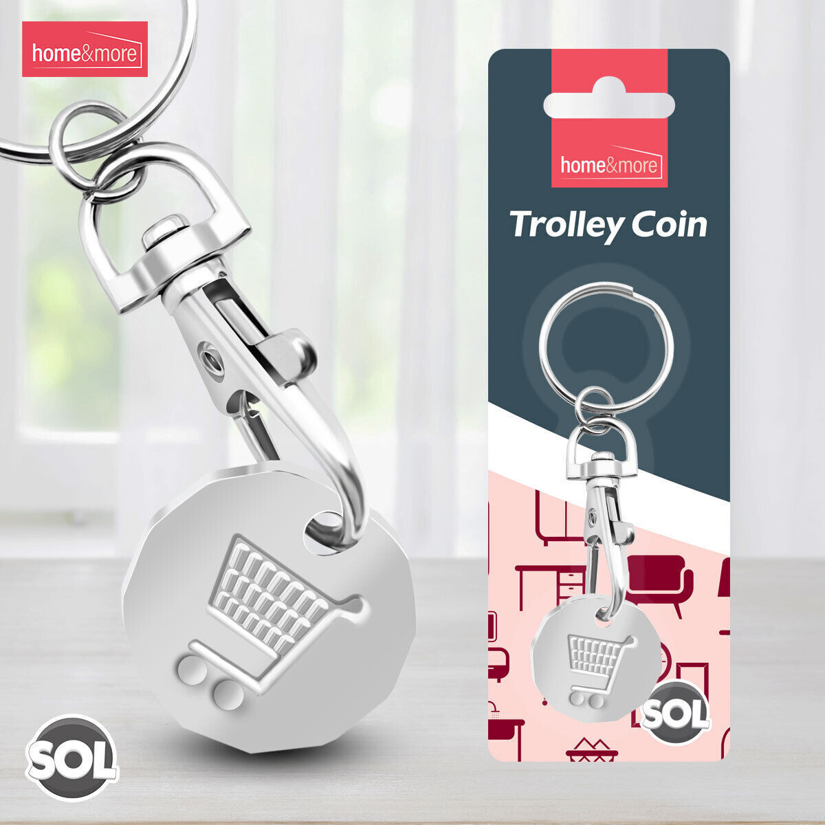 6 Trolley Coin Keyring Removable Supermarket £1 Pound Shopping Cart Token Holder