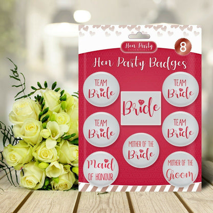 8 Team Bride Hen Party Badges | Pink Night Do Accessories Bag Fillers Pin Set