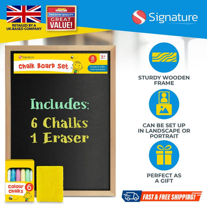 A4 Chalkboard Set with Colourful Chalks - Great for Kids, Restaurants, Cafes