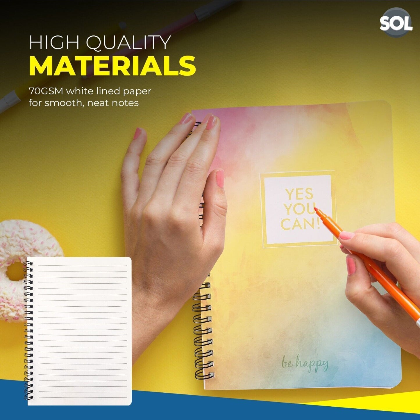 A5 Notebook Spiral Bound Ruled Lined Notepad Pack 128 Pages School Note Book Pad