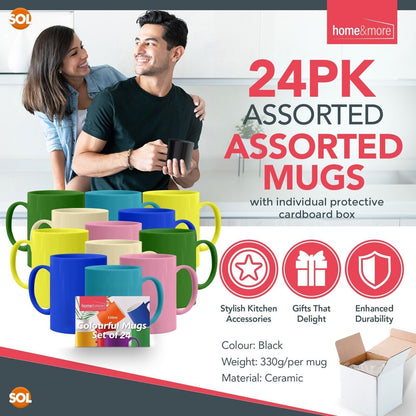 12-36 Multi Coloured Mugs 330ml | Colourful Ceramic Stoneware Coffee Tea Cup Set