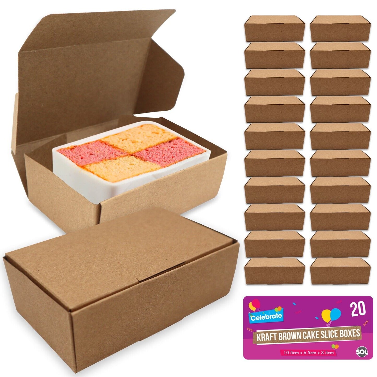 20-100 Brown Kraft Single Cake Slice Boxes Small Individual Wedding Party Favour