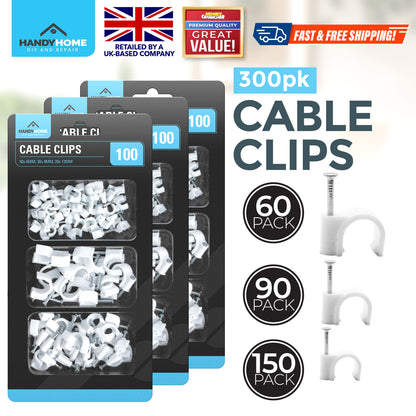 100-300 Cable Clips 6mm 9mm 12mm Round White Plastic Electric Wire Set Wall
