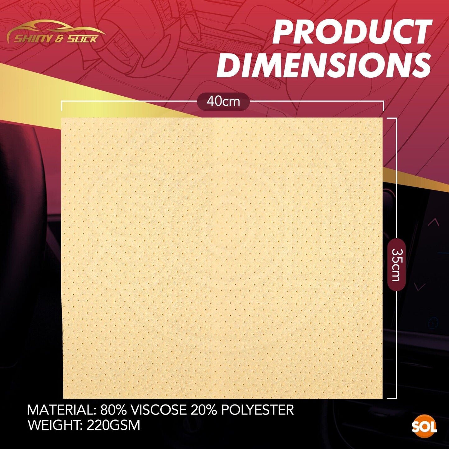 Synthetic Chamois Leather Cloth 40x35cm Car Shammy | 2 Pack