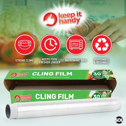30-180M 30cm Cling Film Food Catering | Easy Cut Large Refill Rolls Kitchen Wrap