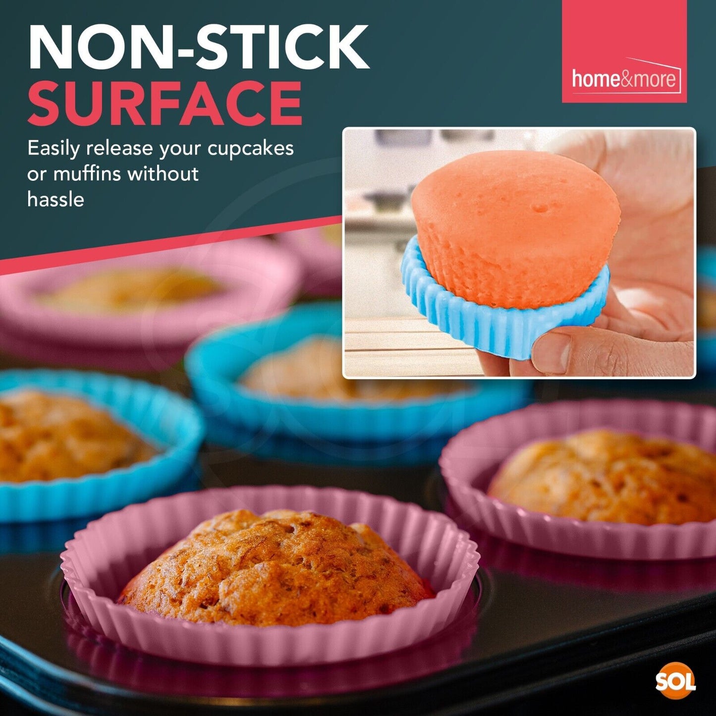 24-48pk Silicone Cupcake Cases Muffin Cup Cake Mould Reusable Non Stick Baking