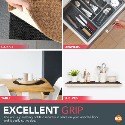 Black Anti Slip Mat Roll 150x30cm | Grip Matting Matt Drawer Liner Multi Purpose