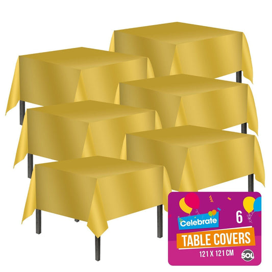 6 Gold Plastic Table Covers Square Tablecloth Disposable Wipe Clean Party Cloth