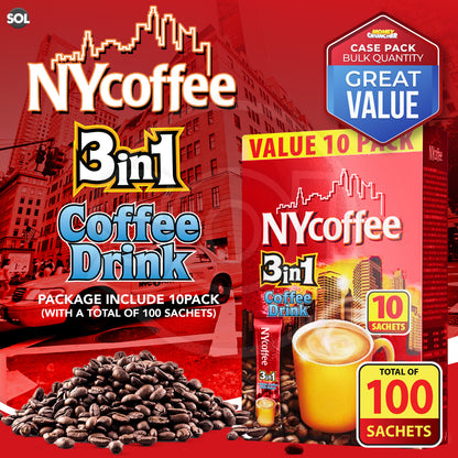 NY Coffee 3 in 1 Instant White with Sugar 100 Sachets Sticks (10x10pk)