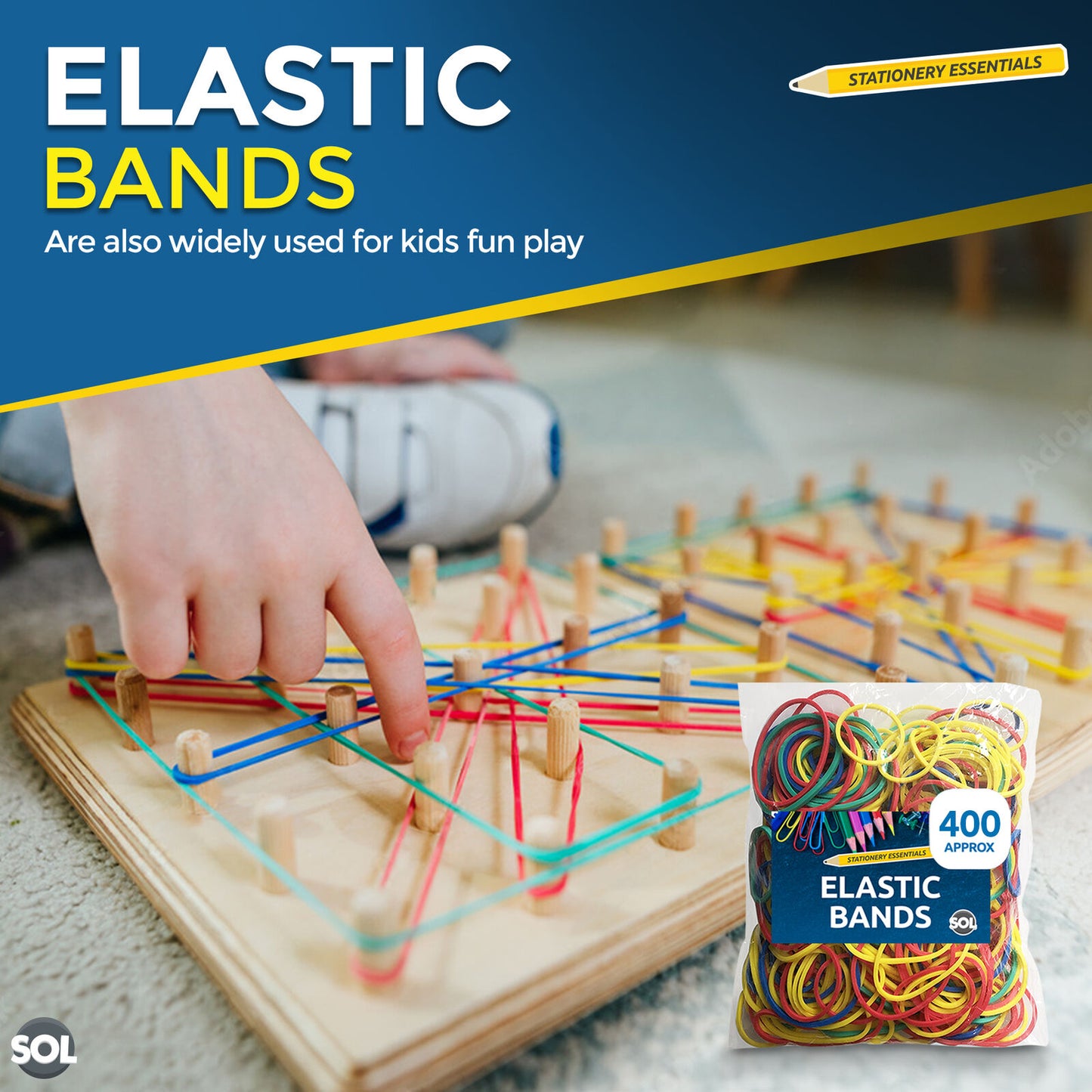 400pk Strong Elastic Rubber Bands Assorted Colours Sizes Home, School and Office