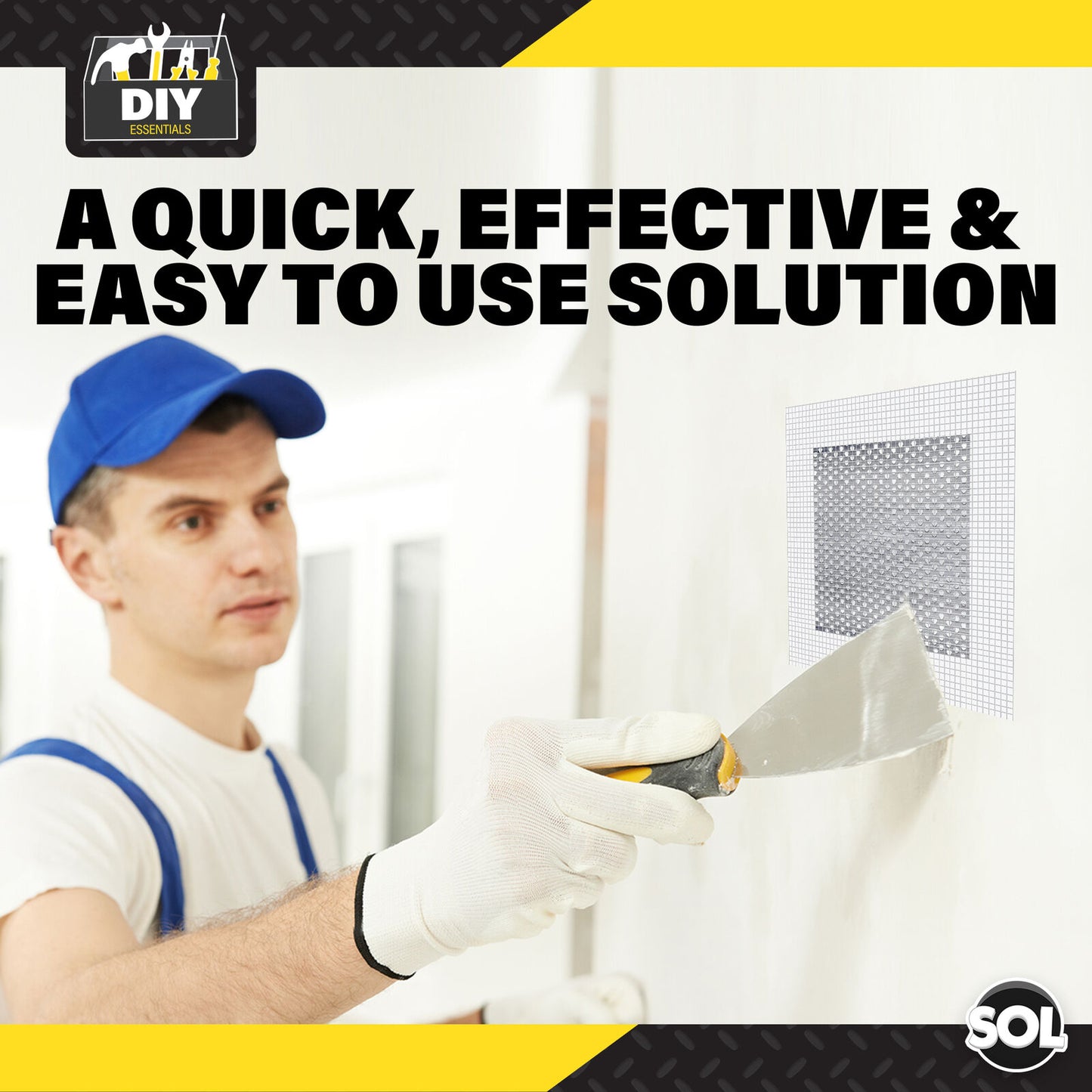 4pk Self Adhesive Wall Repair Patch 10cm x 10cm Mesh Drywall Ceilings Plastering