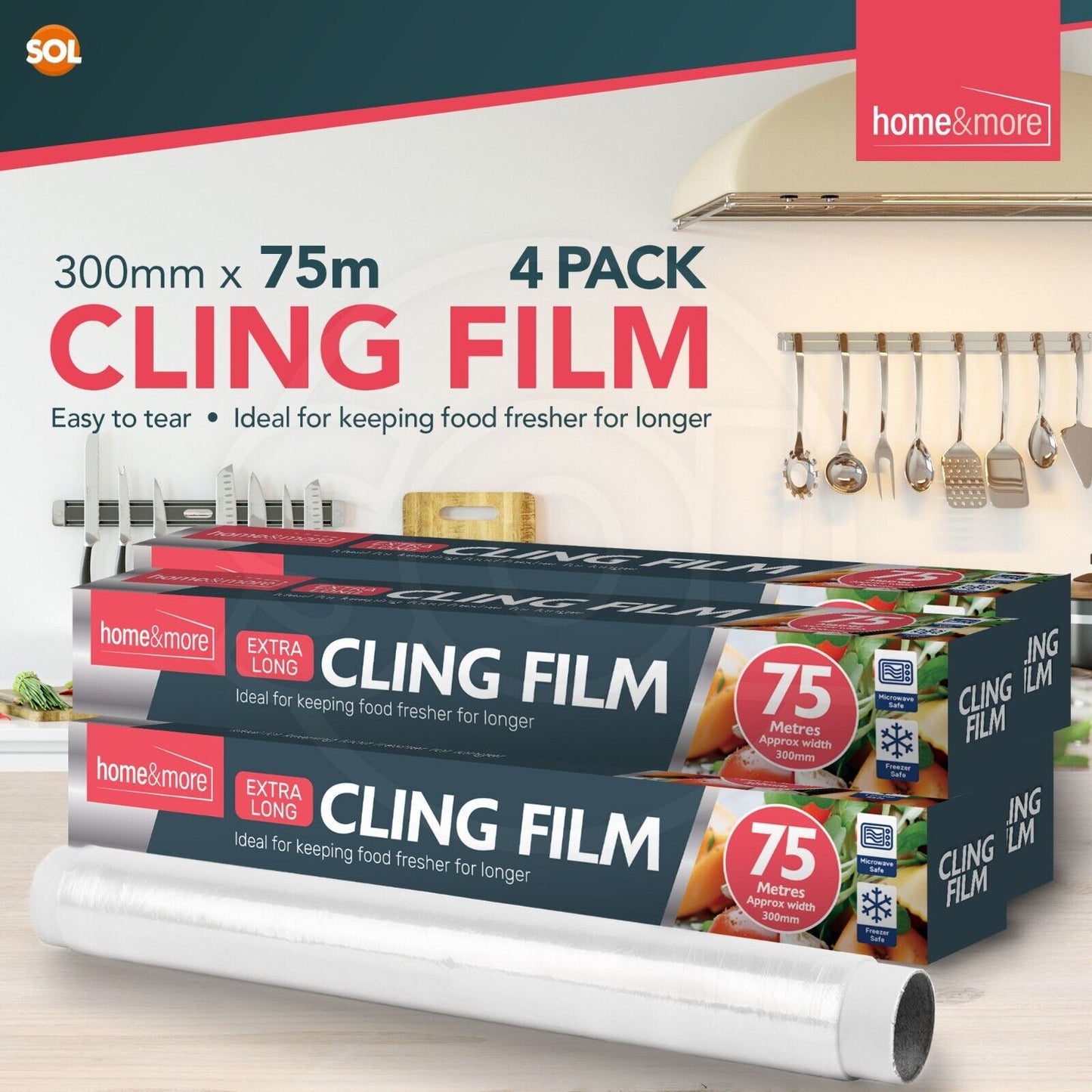 300-600M 30cm Cling Film Food Catering Easy Cut Large Refill Rolls Kitchen Wrap