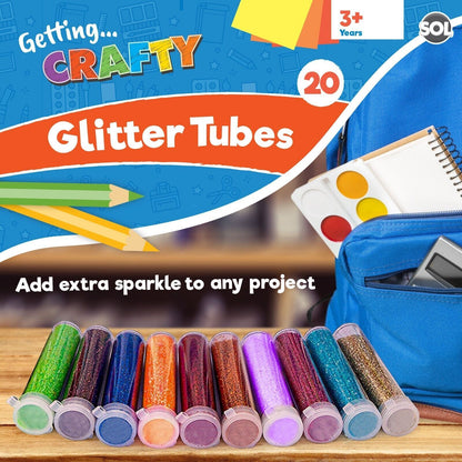 20 Glitter Tubes Assorted Colours Shaker Sparkle Pots Art Craft Kids Card Making