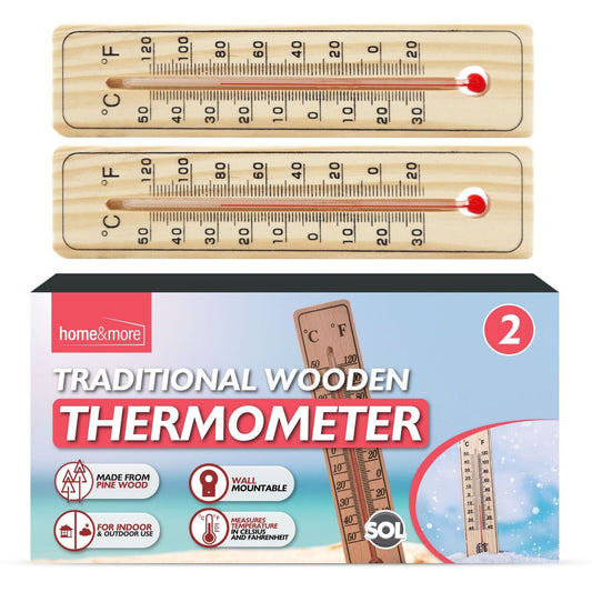 2-4 WOODEN WALL THERMOMETER | Indoor Outdoor Home Room Office Garden Greenhouse
