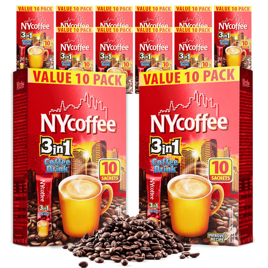NY Coffee 3 in 1 Instant White with Sugar 100 Sachets Sticks (10x10pk)