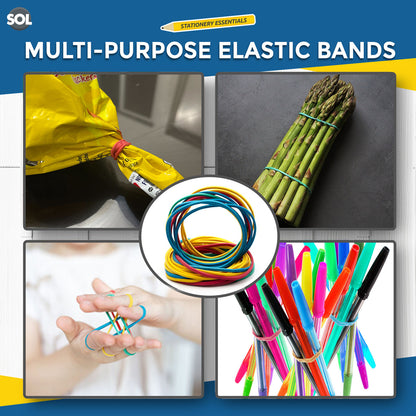 400pk Strong Elastic Rubber Bands Assorted Colours Sizes Home, School and Office