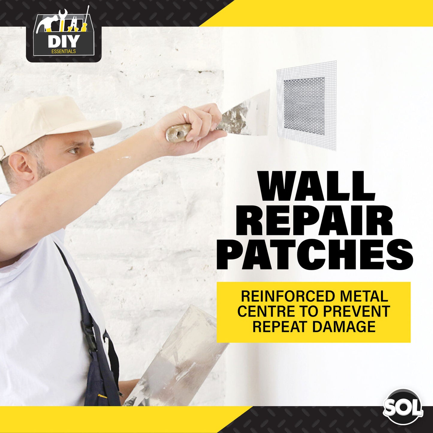 4pk Self Adhesive Wall Repair Patch 10cm x 10cm Mesh Drywall Ceilings Plastering