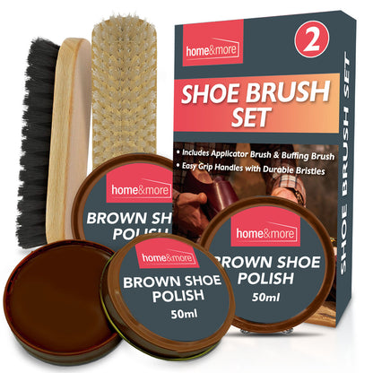 2 Shoe Brush Set Cleaning Kit Black Brown Polish Leather Boot Shine Brushes Care