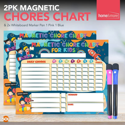 2pk Reward Chart Magnetic Reusable Behaviour Chore For Kids Children + Wipe Pens