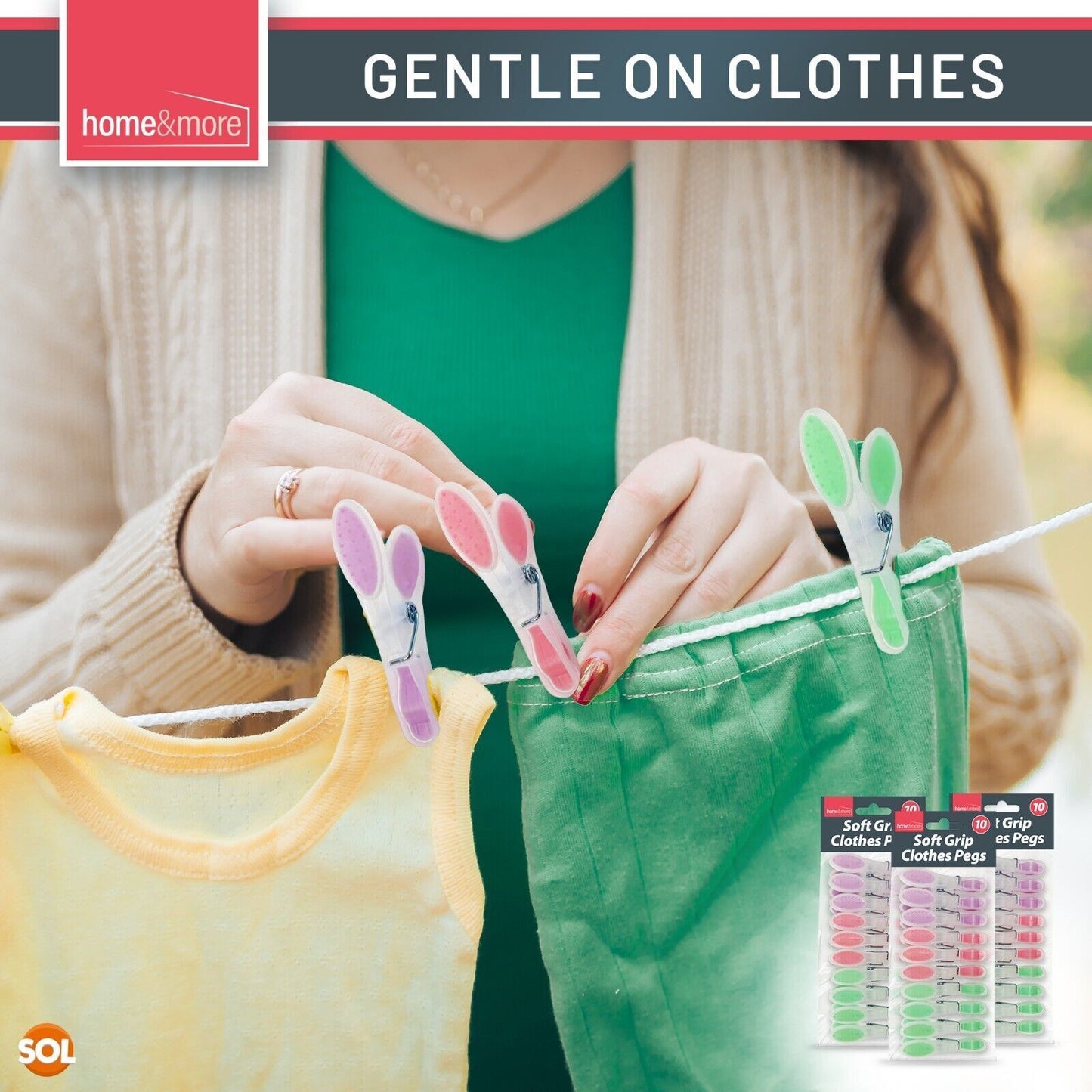150 Pack Soft Grip Clothes Pegs Strong Plastic Laundry Rubber Clips Washing Line
