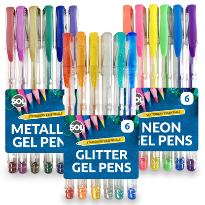 Gel Pens Set | Neon, Glitter & Metallic Colours for Writing and Colouring | 18 Pack