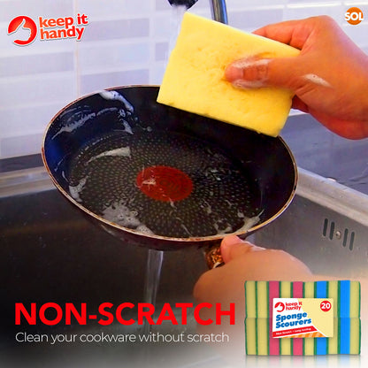 20 Pack Sponge Scourers Washing Up Kitchen Dish Scouring Pads Cleaning Supplies