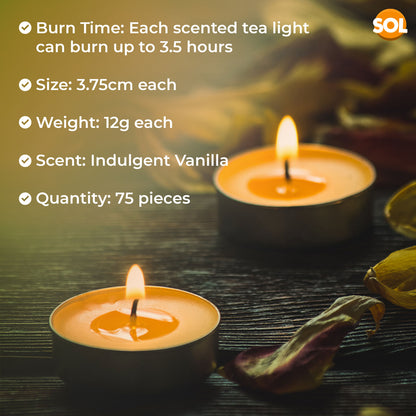 75pk Scented Tea Lights Candles | Various Fragrances 4 Hour Burn Time Tealights