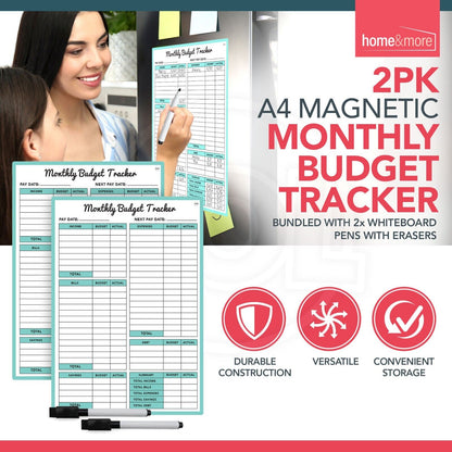 2pk Magnetic Monthly Budget Planner Money Saving Organiser Tracker + Wipe Pens