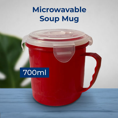 2 Microwave Soup Mug 700ml Food Porridge Bowl Cup Container Airtight Clip Lock