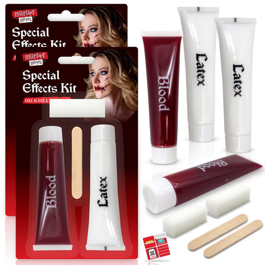 Halloween Make Up Kit Horror Face Paint Set - Fake Blood | White Latex | Sponge
