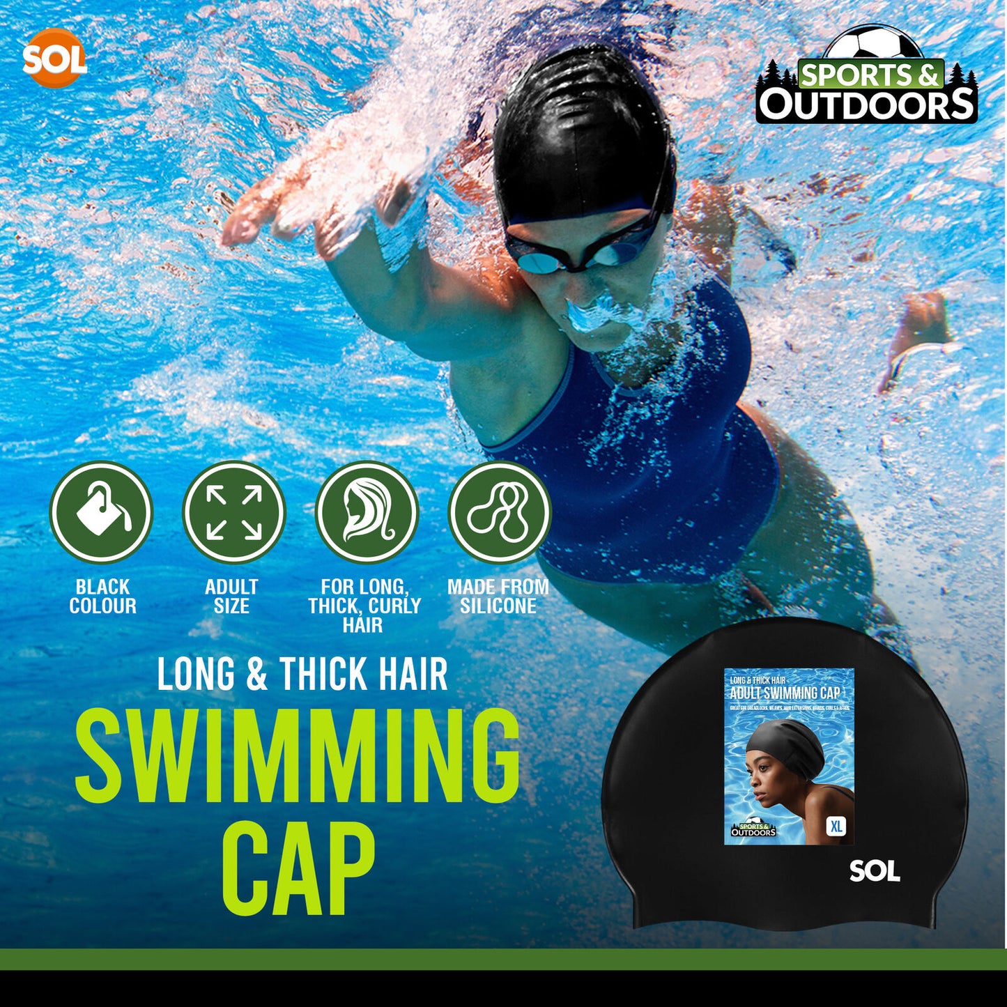 Extra Large Swimming Hat Long Hair 29cm | Ladies Womens Pool Swim Cap Waterproof
