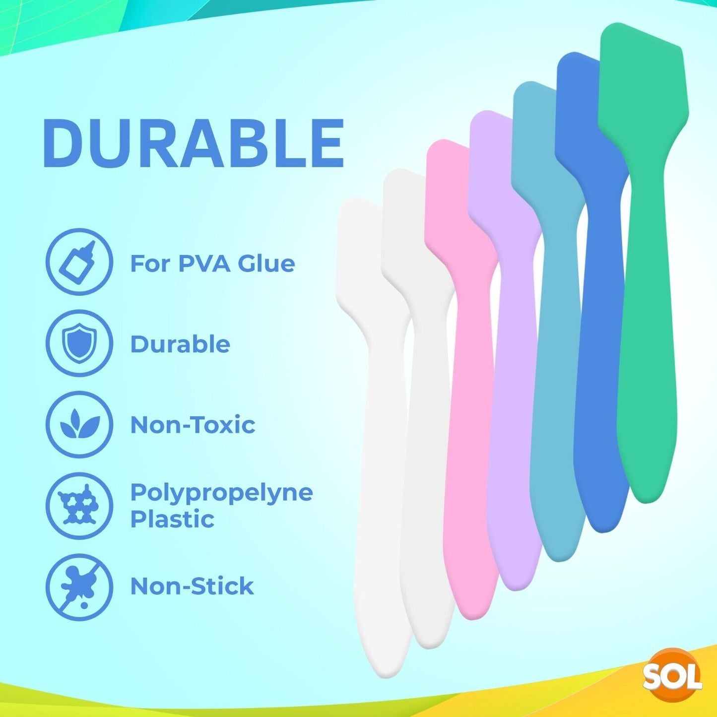 30 Glue Spreaders Assorted Colours Plastic PVA Adhesive Spatulas Kids Arts Craft