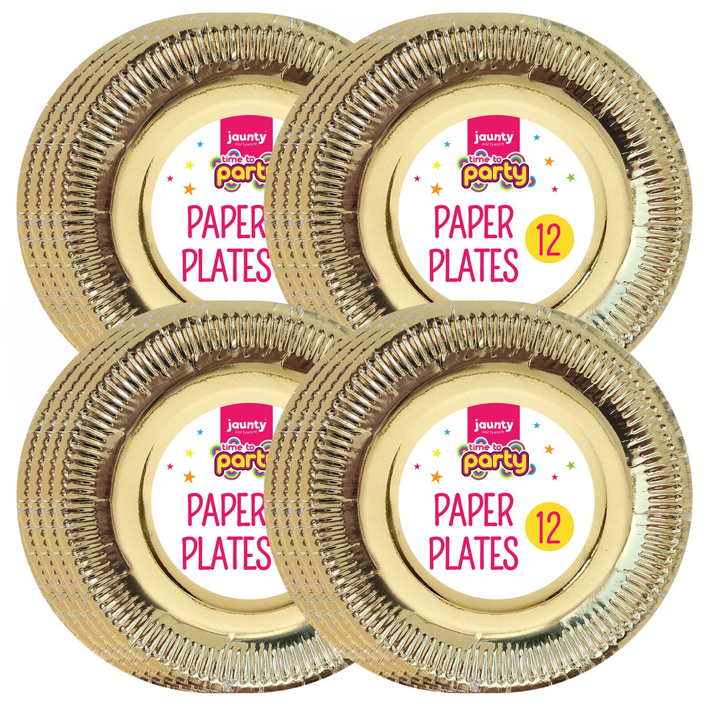 12-48pk Gold Silver Paper Plates 9 Inch Round Disposable Party Tableware Events