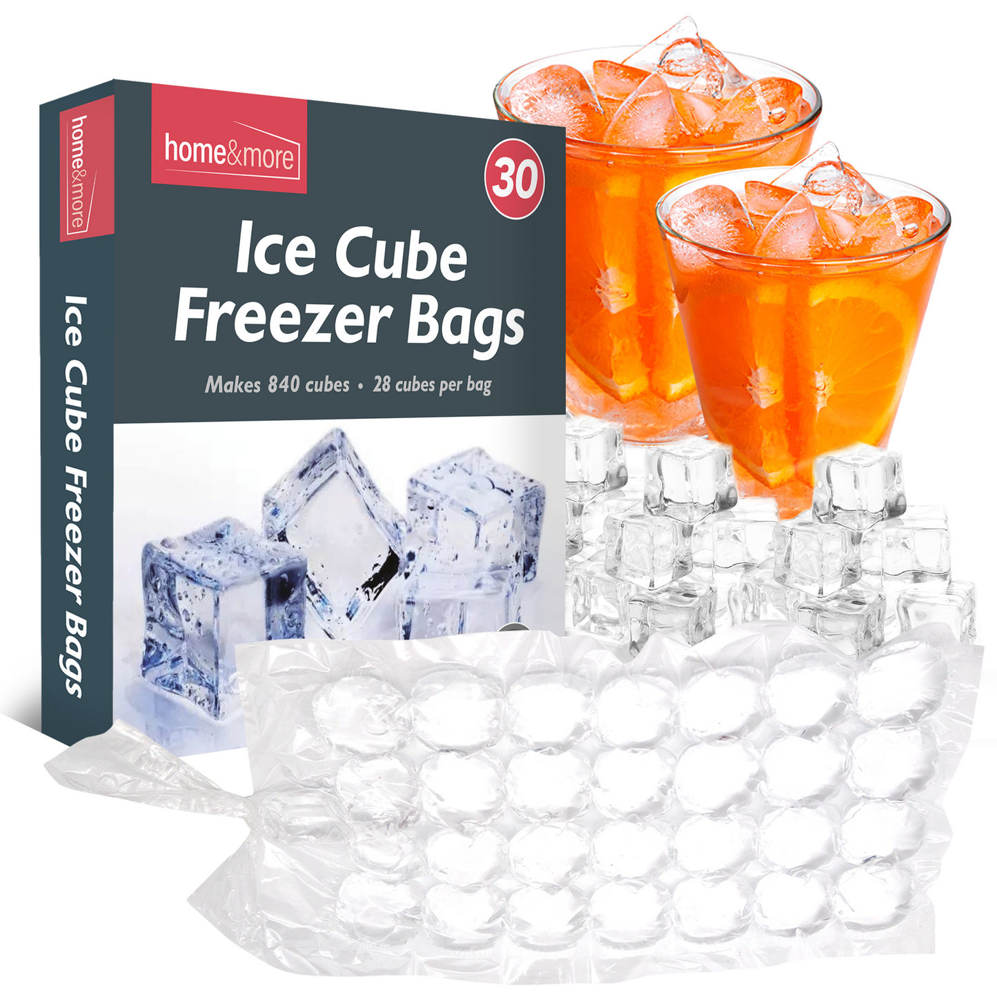 Ice Cube Freezer Bags | 840 Disposable Cubes Clear Maker Bags | 30 Pack