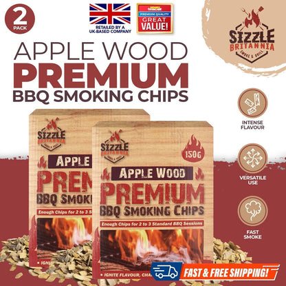 2 BBQ Smoking Wood Chips For Food 150g Smoker Chunks Apple Hickory Walnut Cherry