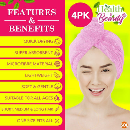 2-4 Hair Turban Towel Microfibre Head Wrap Quick Dry Drying Bath Shower Hat Cap